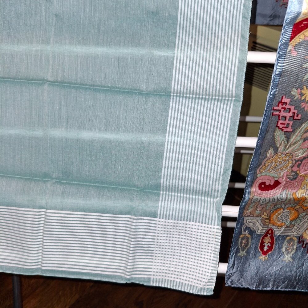 Liberty Square Cotton & Oblong 52"L x11.5 W Silk Scarf/Blue Stripe  Cotton Sq - Picture 11 of 11